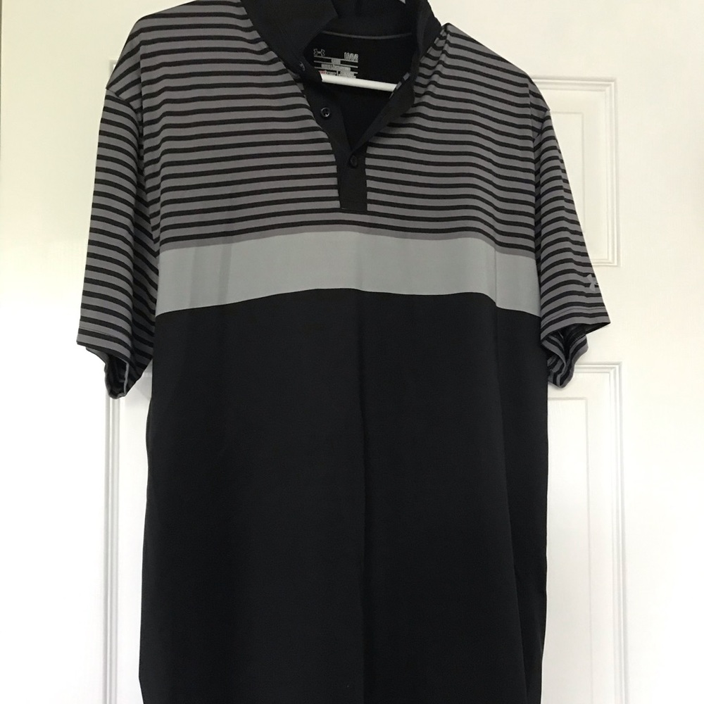 Men’s gray and black under armor polo
